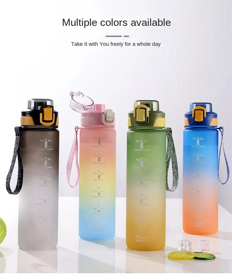 1Liter Large Capacity Sports Water Bottle Gradient Color Drinking Bottles With Scale Outdoor Camping Cycling Hiking Gym Jugs