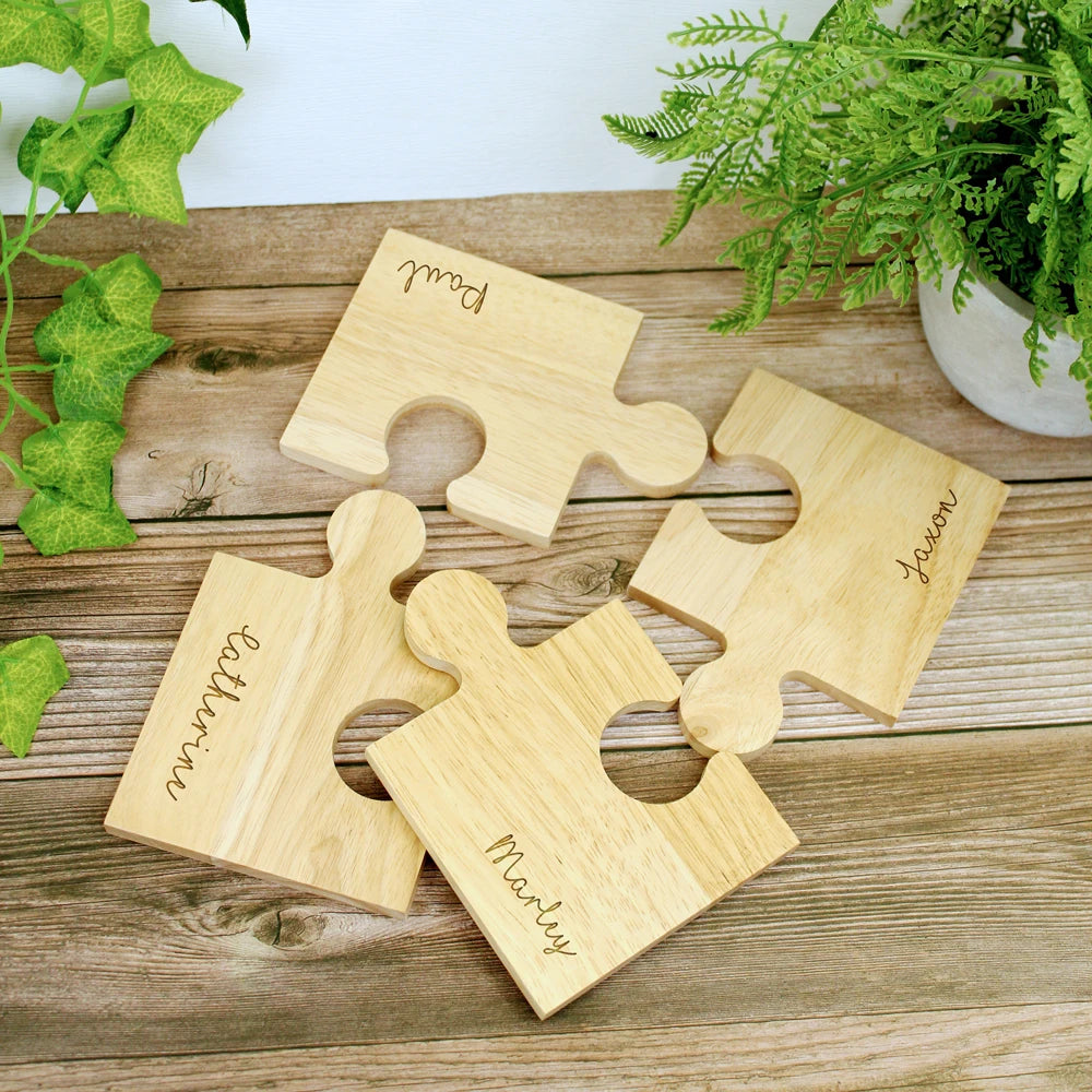 1 Free Custom Personalised Solid Wood Creative Jigsaw Puzzle Coaster Wood Home Coaster Heat Desktop Decoration Birthday Gift