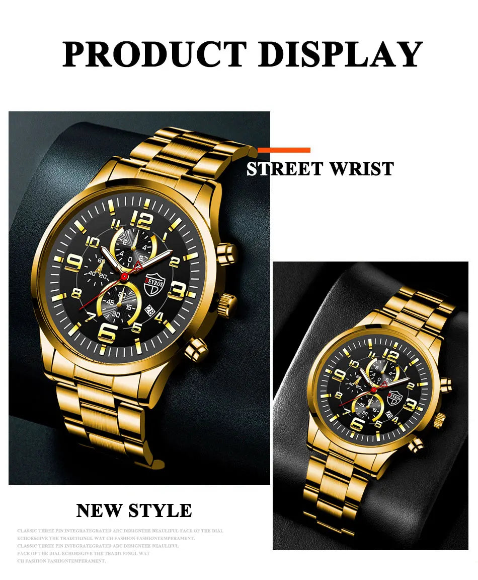 Fashion Mens Sports Watches for Men Luxury Stainless Steel Quartz Wrist Watch Calendar Luminous Clock Man Business Casual Watch