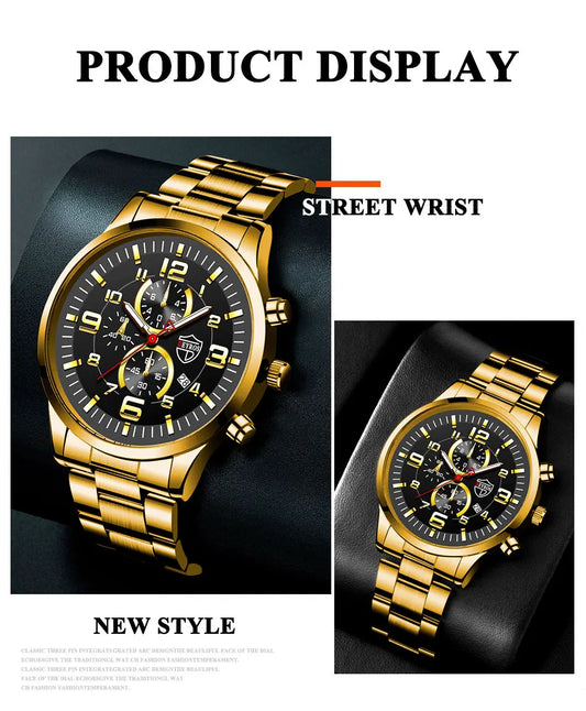 Fashion Mens Sports Watches for Men Luxury Stainless Steel Quartz Wrist Watch Calendar Luminous Clock Man Business Casual Watch